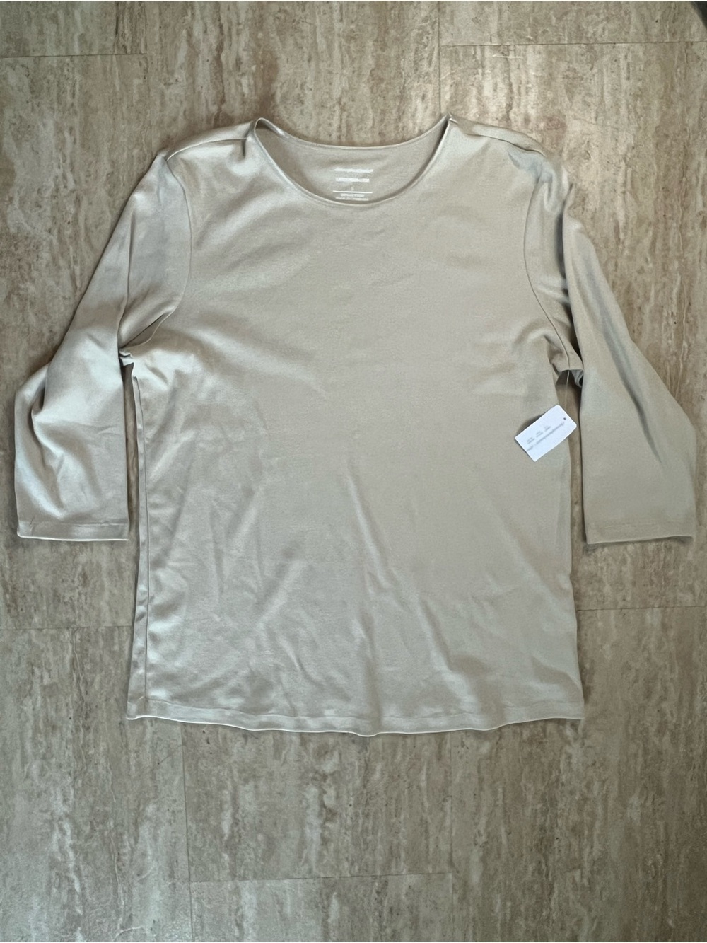 Christopher & Banks NWT Light Beige Layer Cotton Long Sleeve Crewneck Top LG